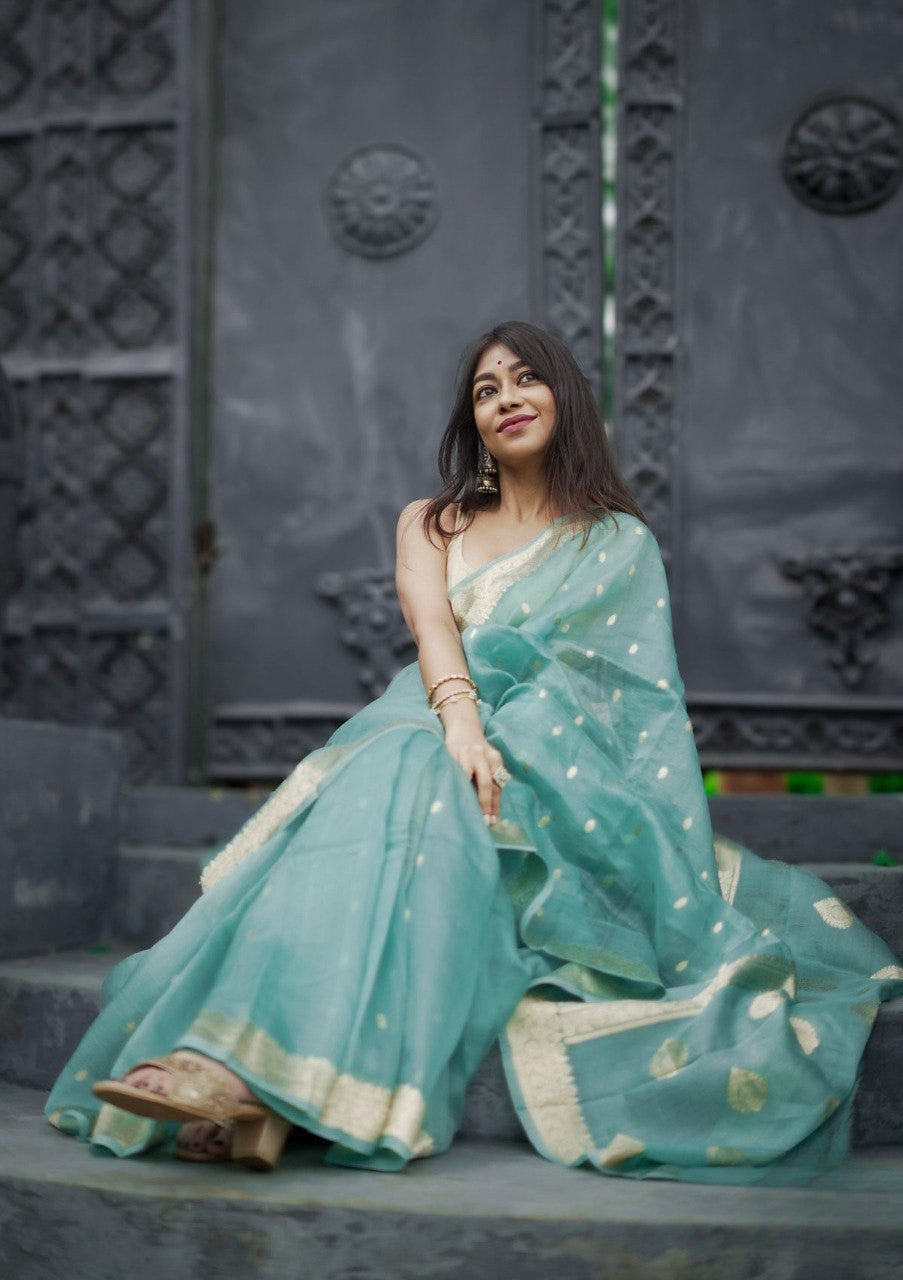 Lilaan Soft Slab Cotton Saree with Rich Weaving Blouse Elegant & Comfortable