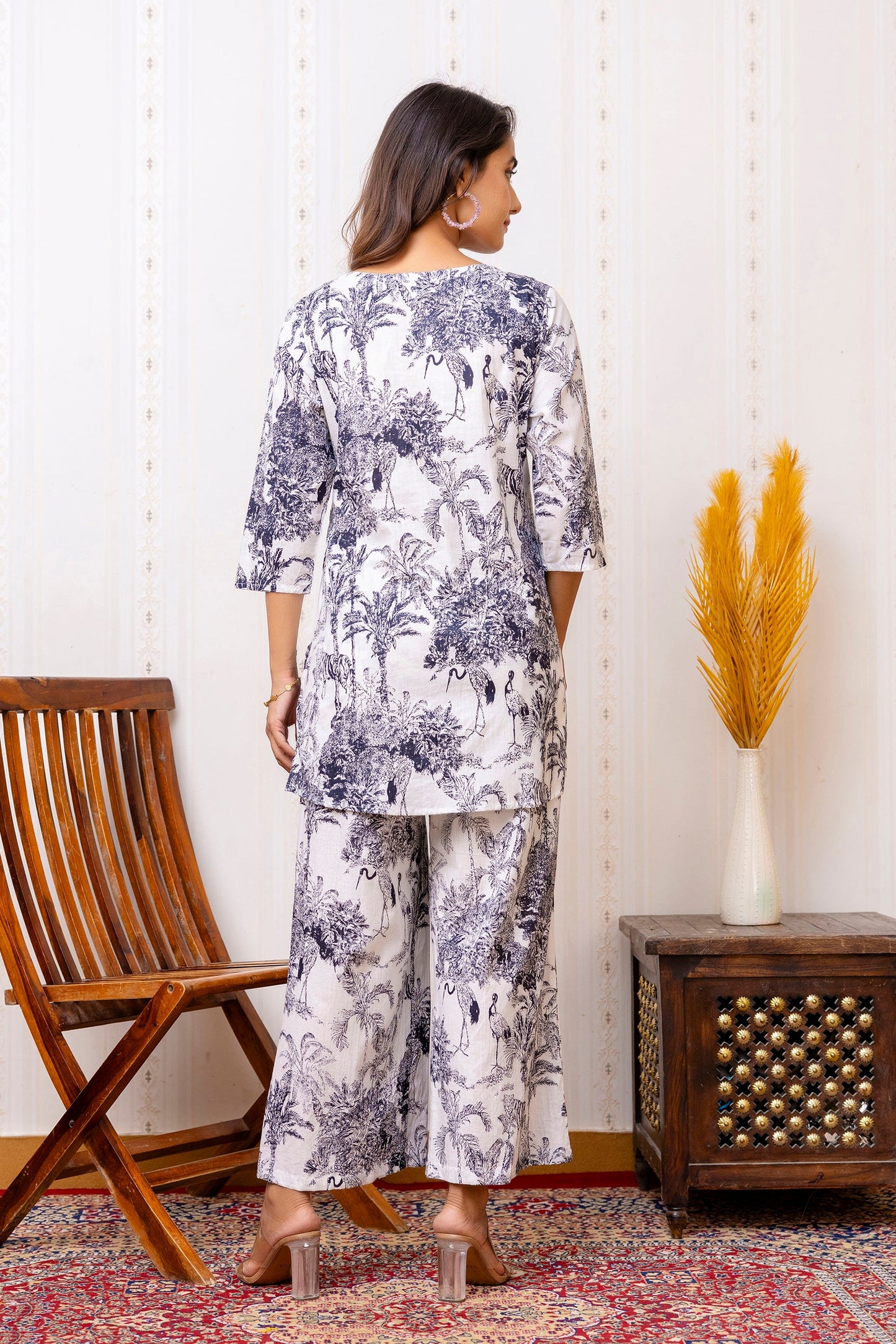 White Floral Rayon Co-ord set