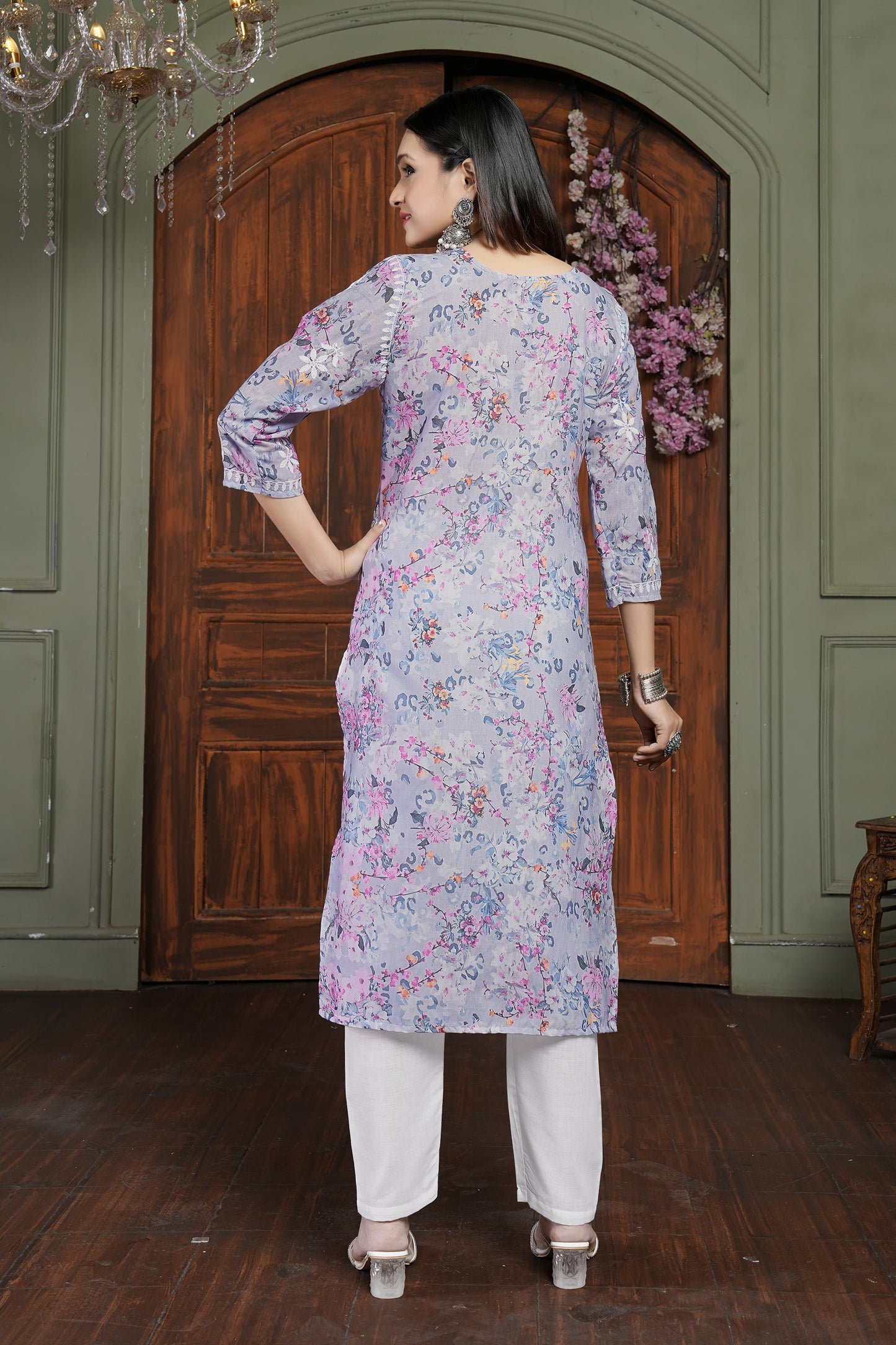 Trendy Pink Women’s Chikankari Cotton Kurti & Pant
