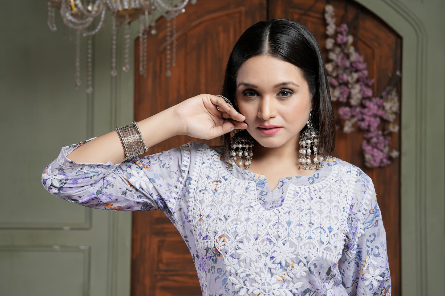 Trendy Levander Women’s Chikankari Cotton Kurti & Pant