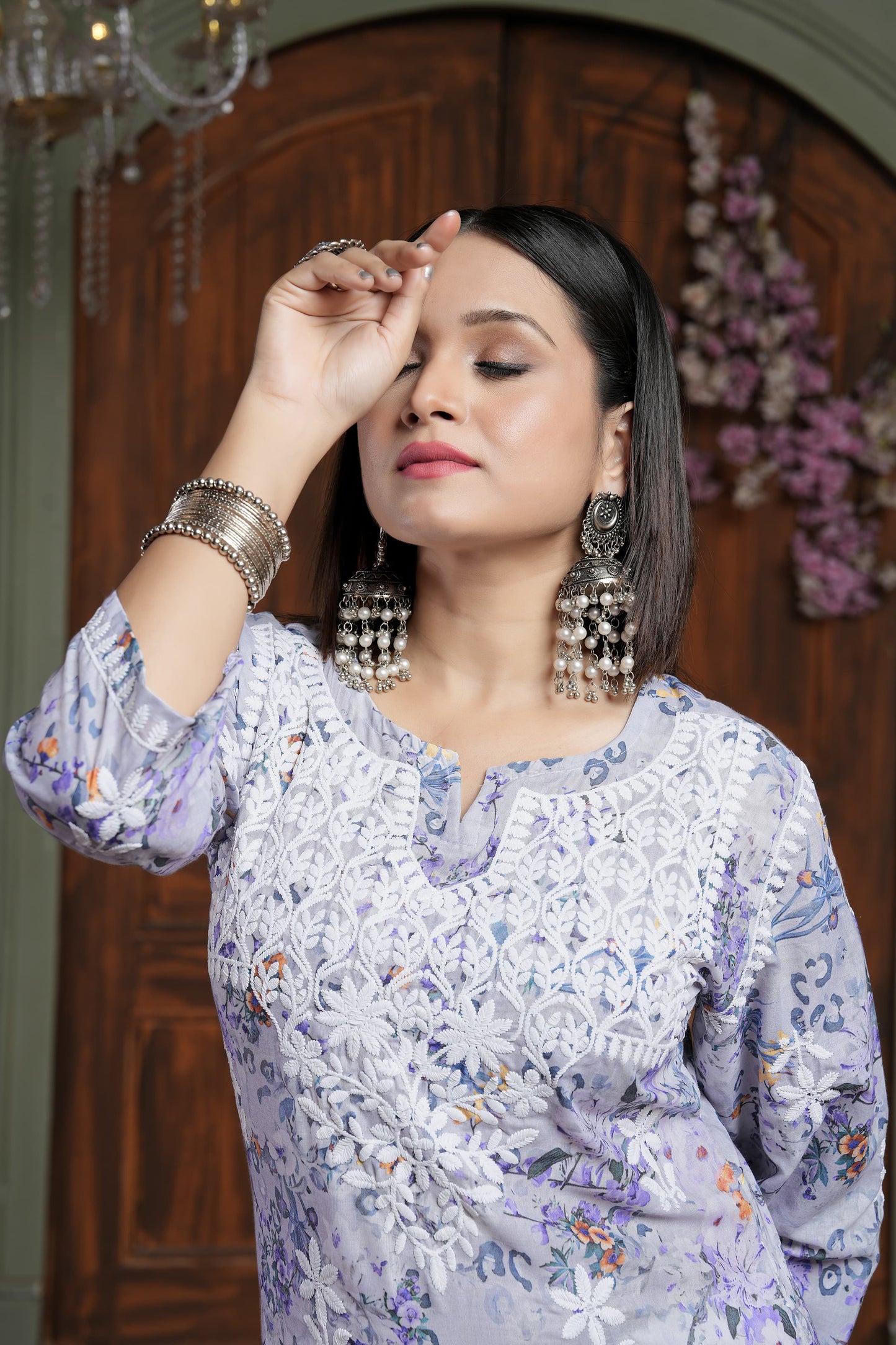 Trendy Levander Women’s Chikankari Cotton Kurti & Pant