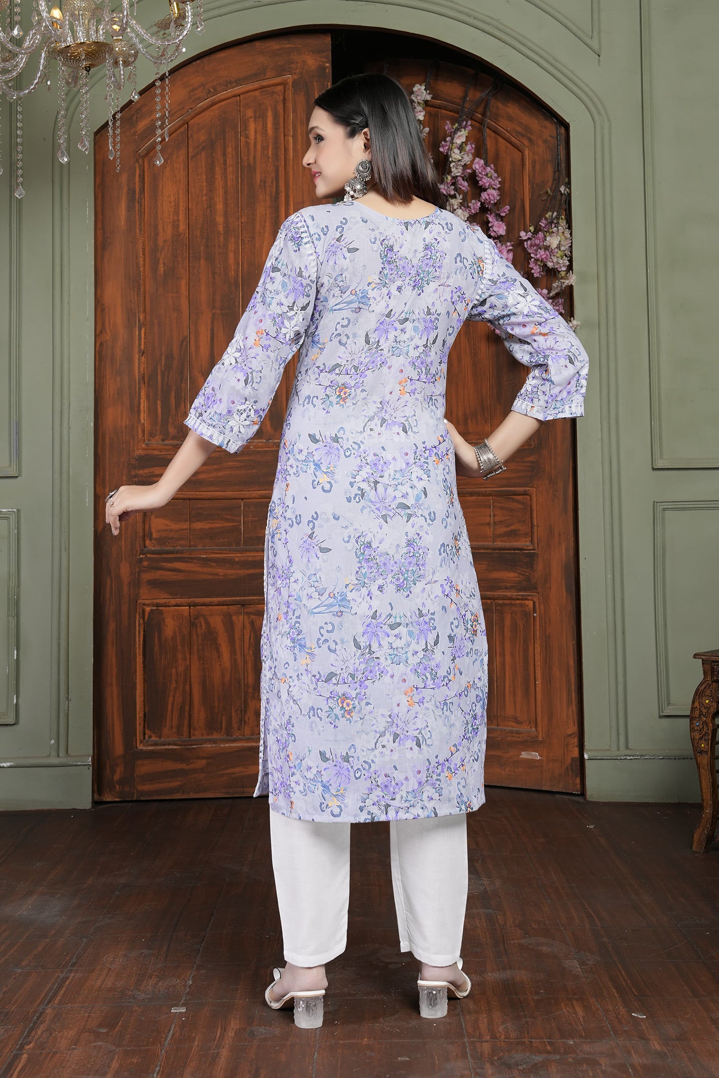 Trendy Levander Women’s Chikankari Cotton Kurti & Pant