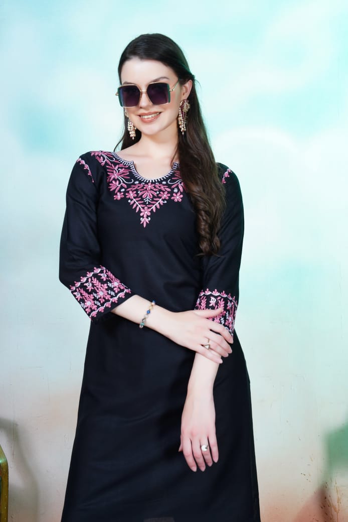 Trendy Black Chikankari Embroidery Kurti & Pant for Women