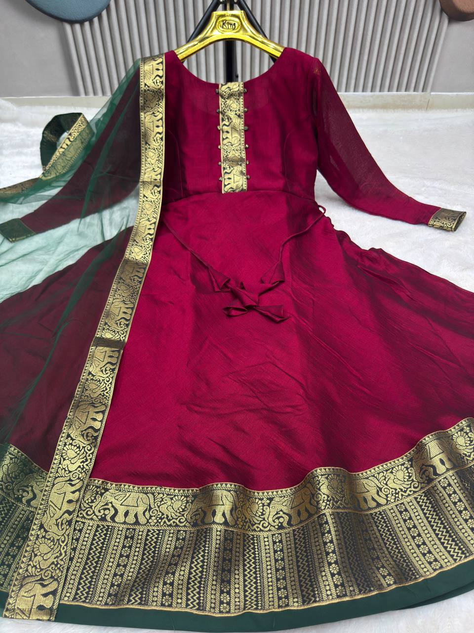 Vichitra Silk Gown with Net Dupatta