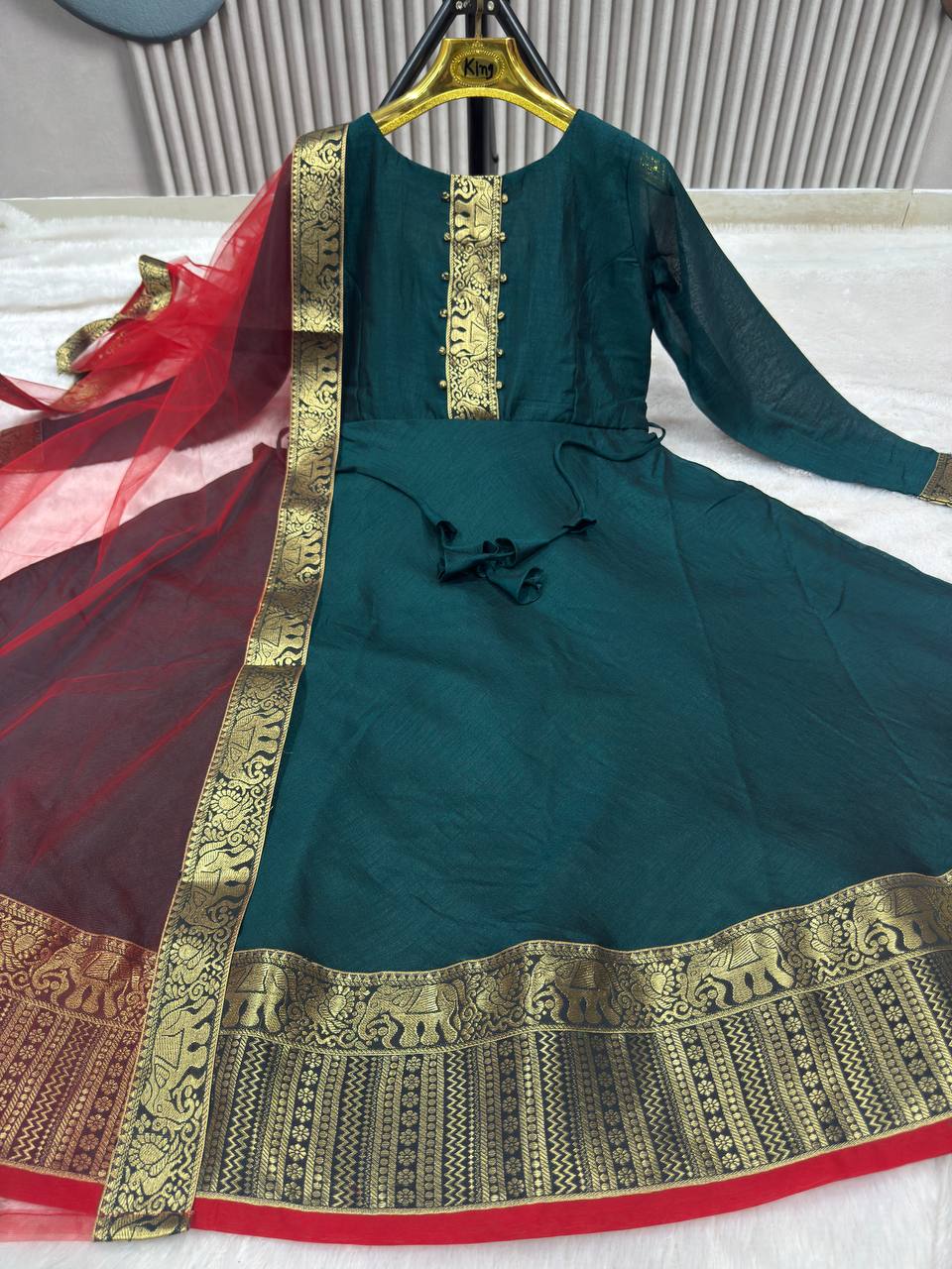 Vichitra Silk Gown with Net Dupatta