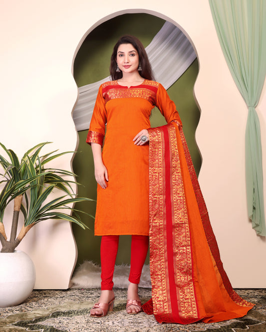 Cotton Kurti and Dupatta with Intricate Weaving Work