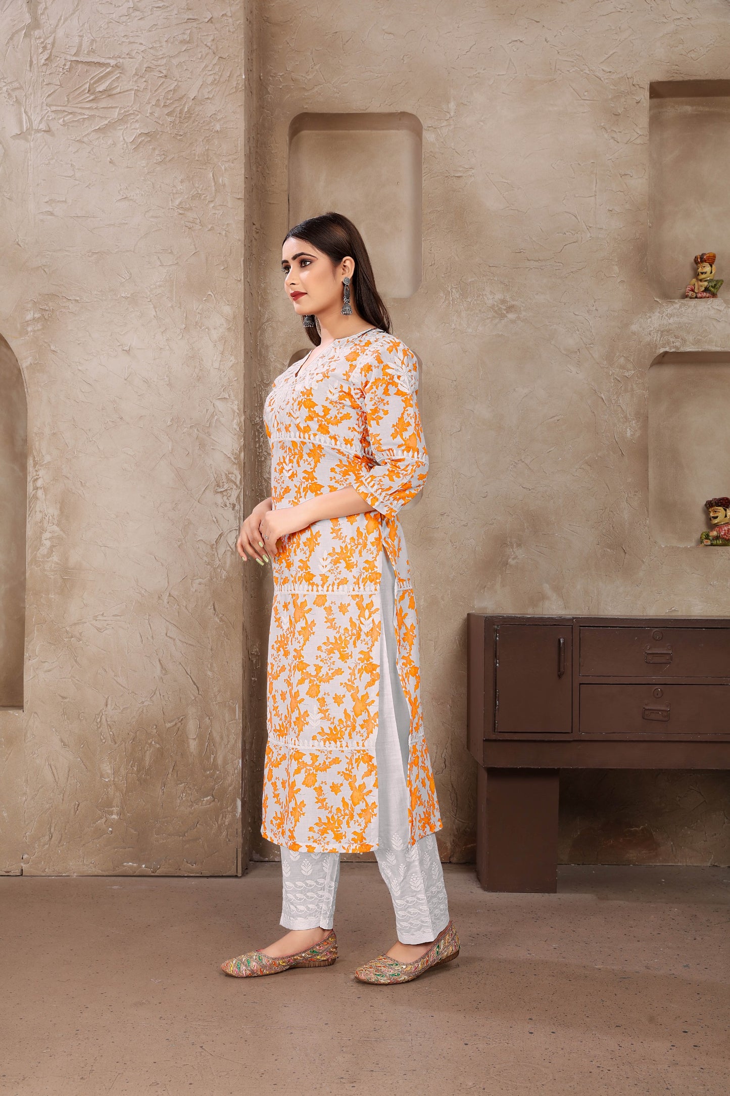 Classic Styles Beige Chikankari Kurti with Pant