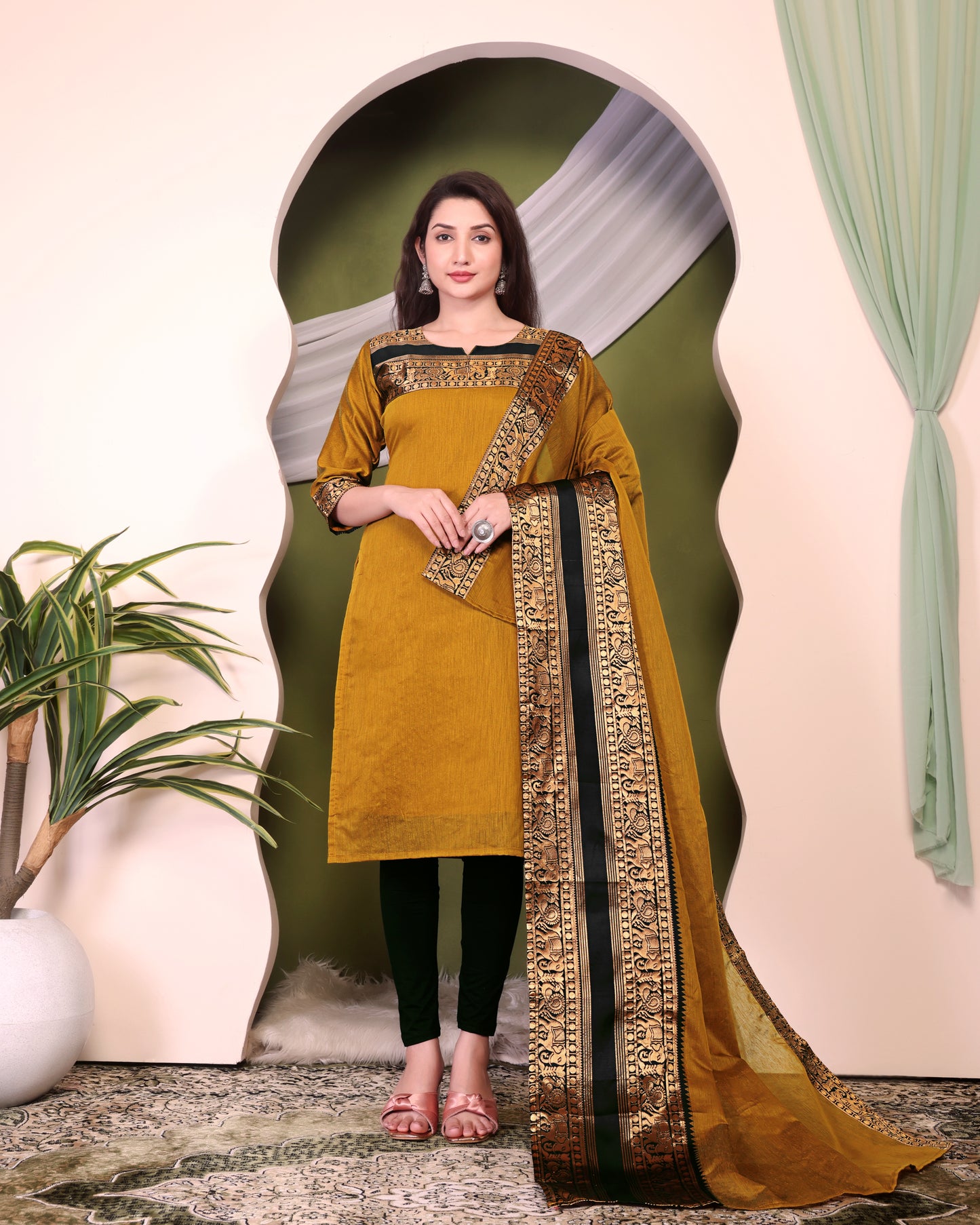 Cotton Kurti and Dupatta with Intricate Weaving Work