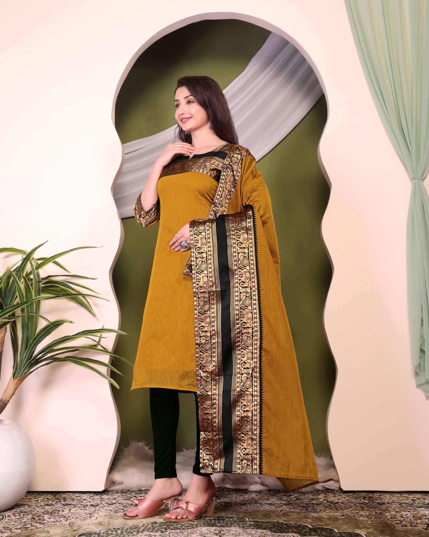 Cotton Kurti and Dupatta with Intricate Weaving Work