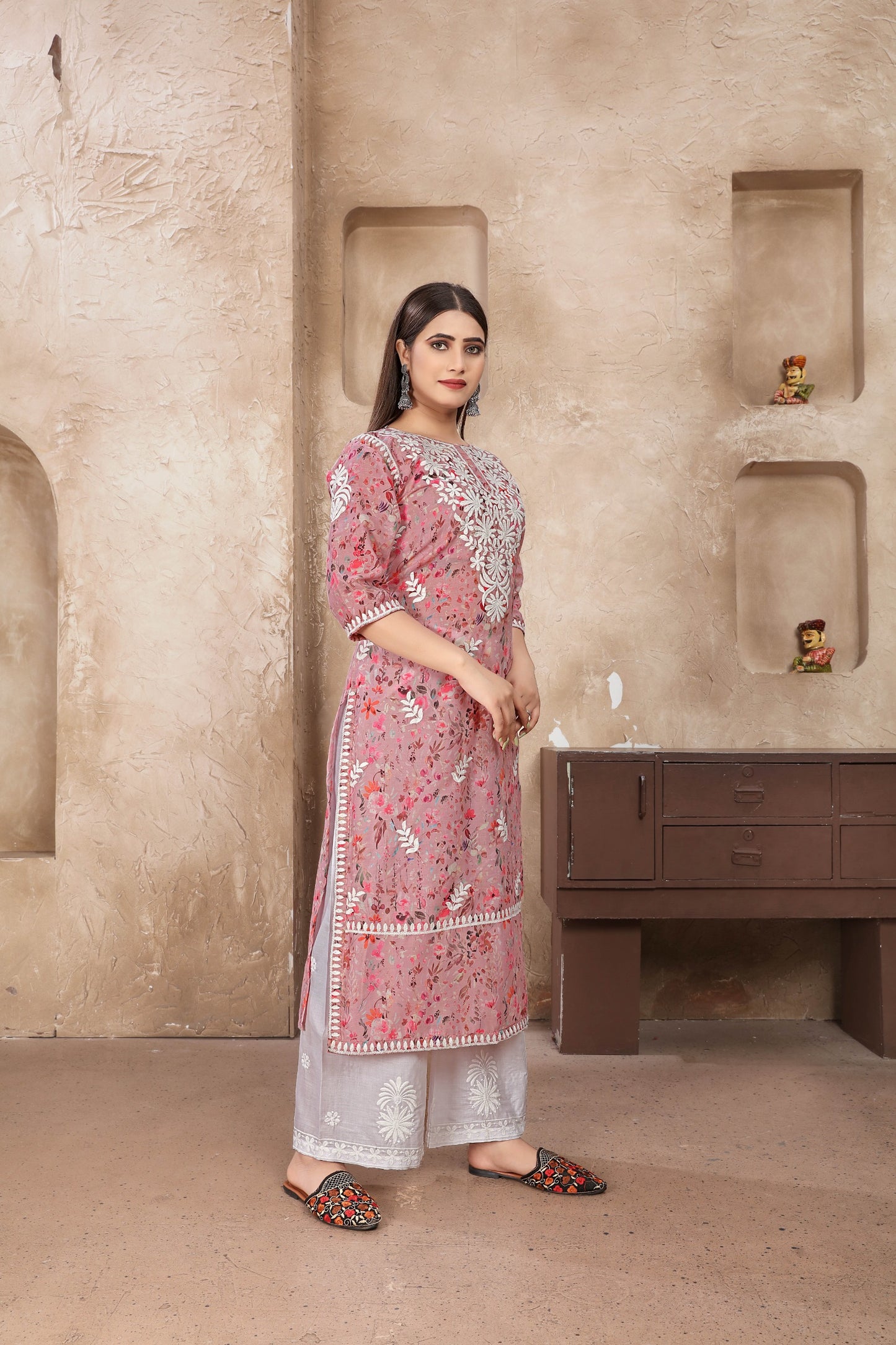 Classic Styles Pink Chikankari Kurti with Pant