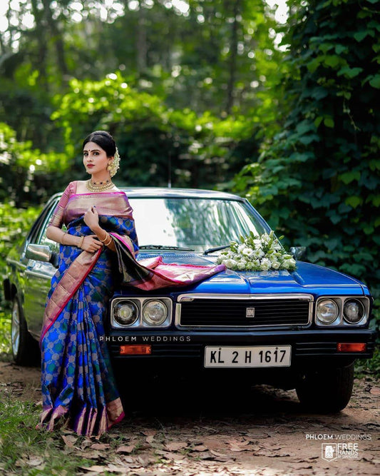 Traditional Soft Lichi Silk Saree with Exclusive Contrast Blouse