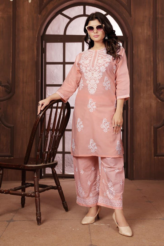 Beautiful Chikankari Cotton Kurti with pant