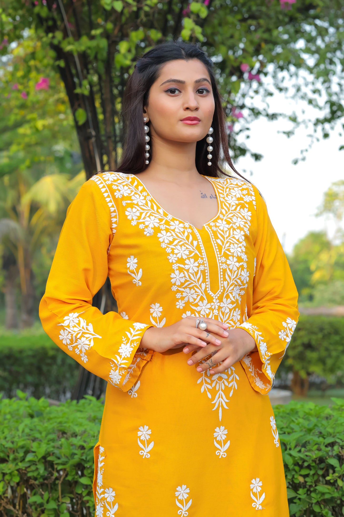 Comfortable Yellow Chikankari Kurti with Pant for Women