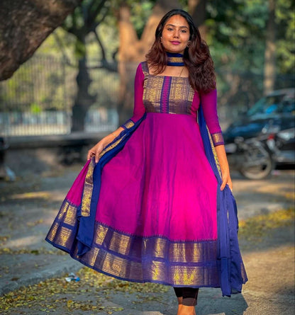 Anarkali Kurta Set in Vichitra Silk with Zari Detailing