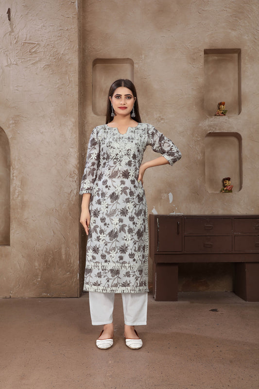 Classic Styles White Chikankari Kurti with Pant