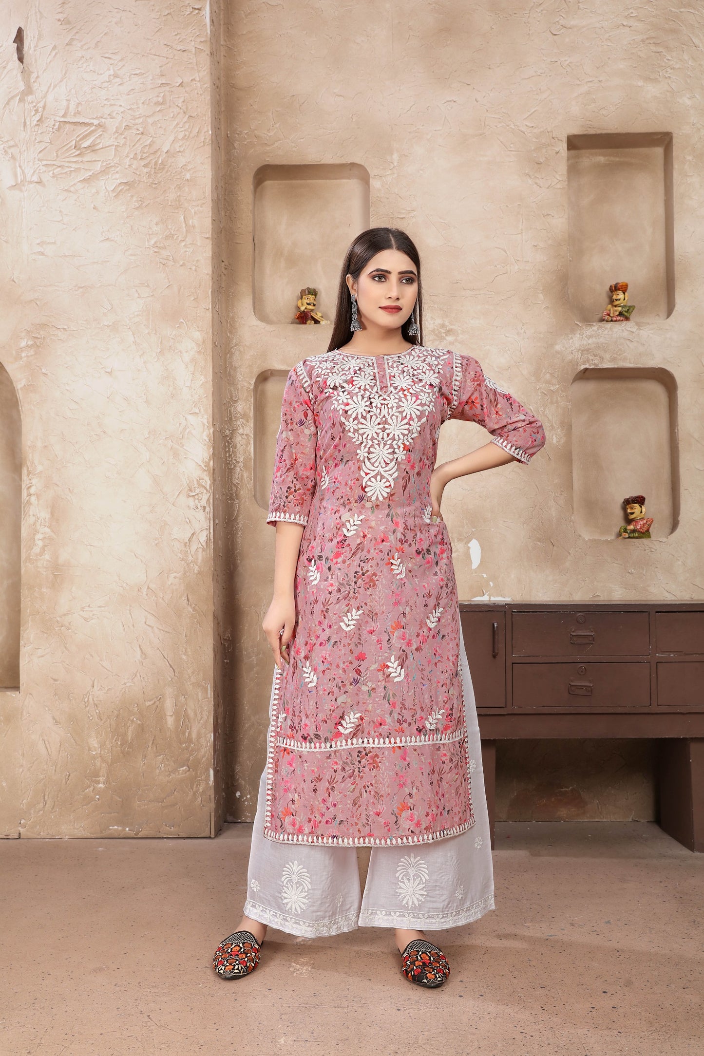 Classic Styles Pink Chikankari Kurti with Pant