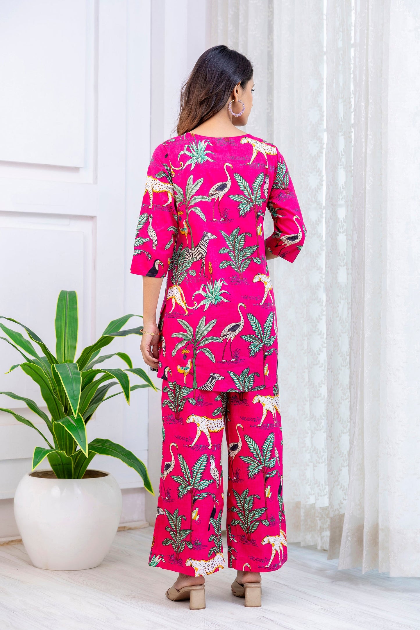 Pink Botanical Rayon  Co-ord set