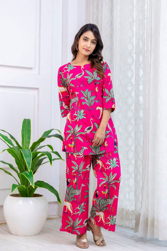 Pink Botanical Rayon  Co-ord set