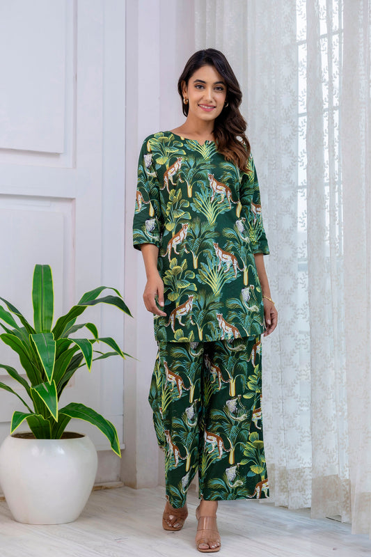 Forest Flow Green Rayon Co-ord set