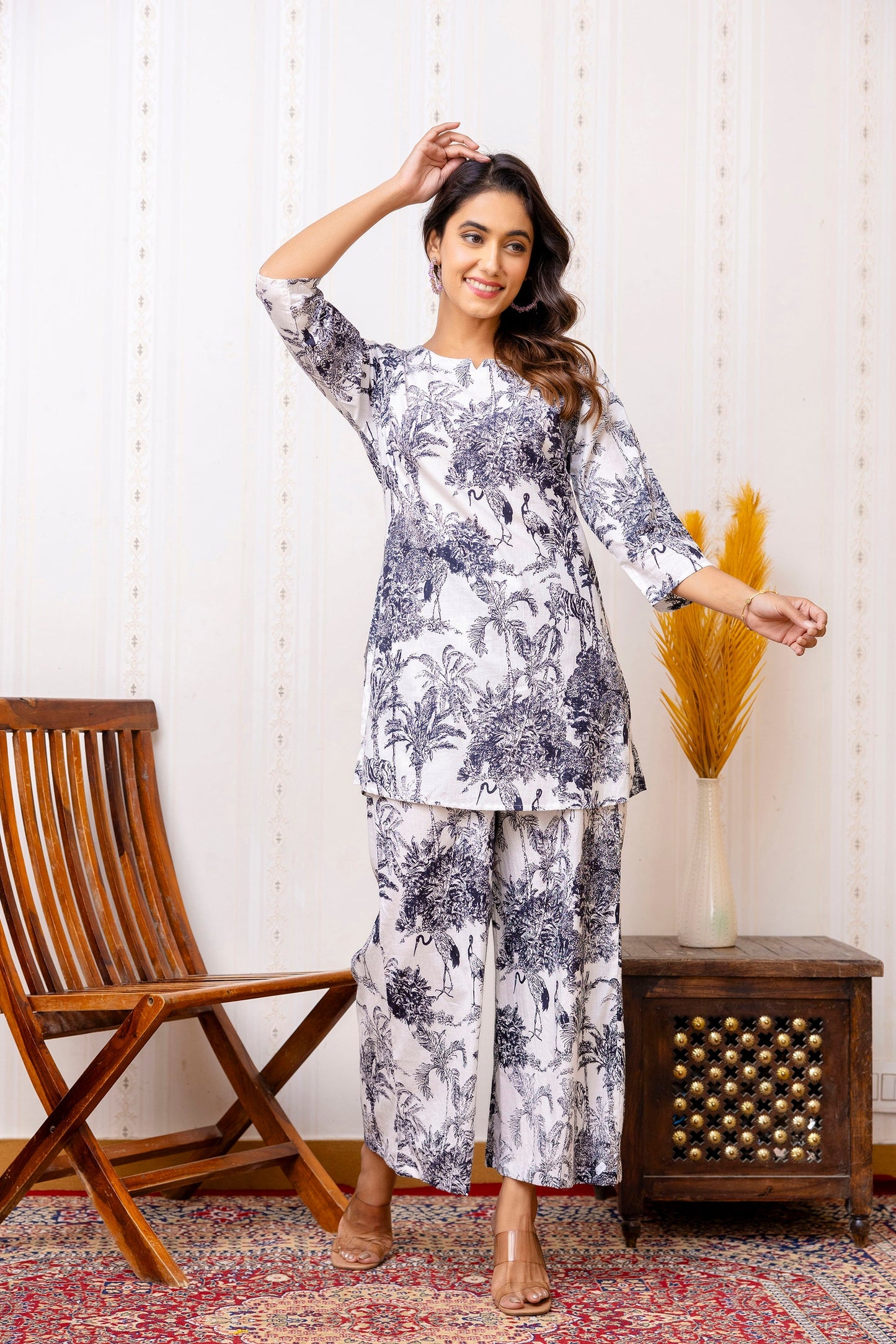 White Floral Rayon Co-ord set