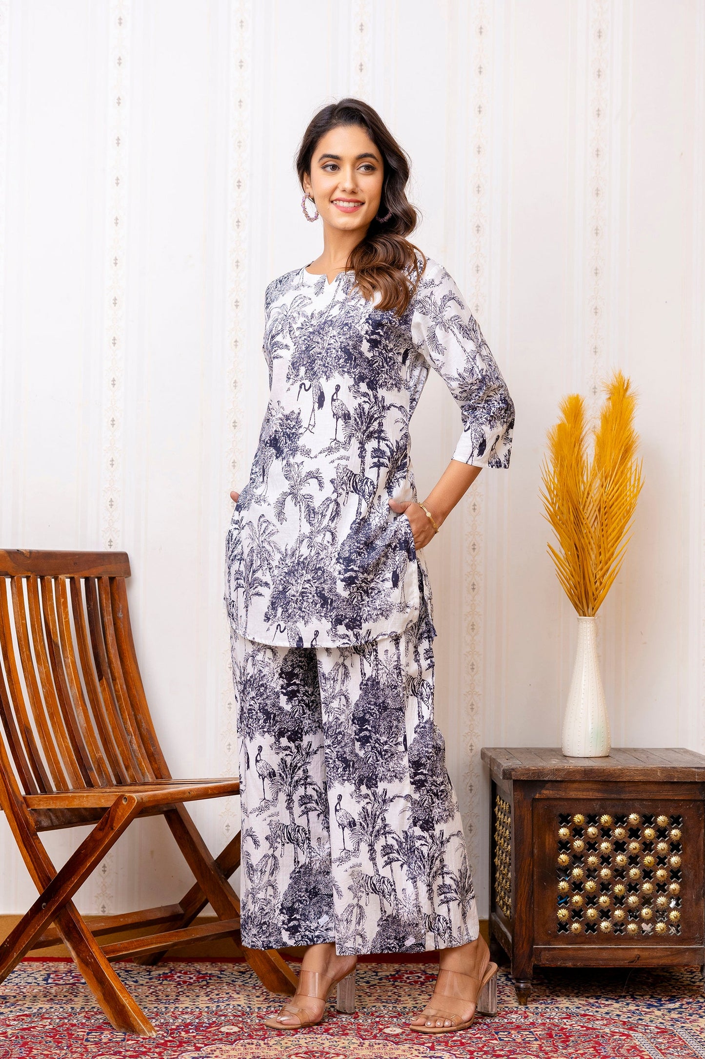 White Floral Rayon Co-ord set