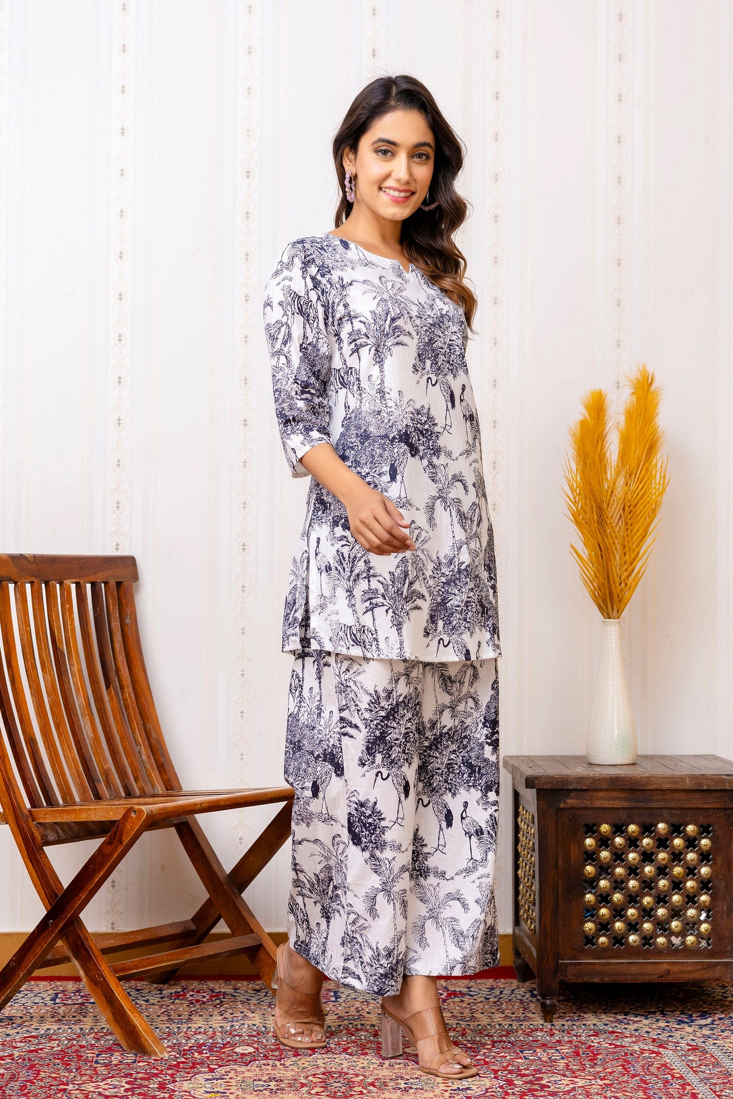 White Floral Rayon Co-ord set