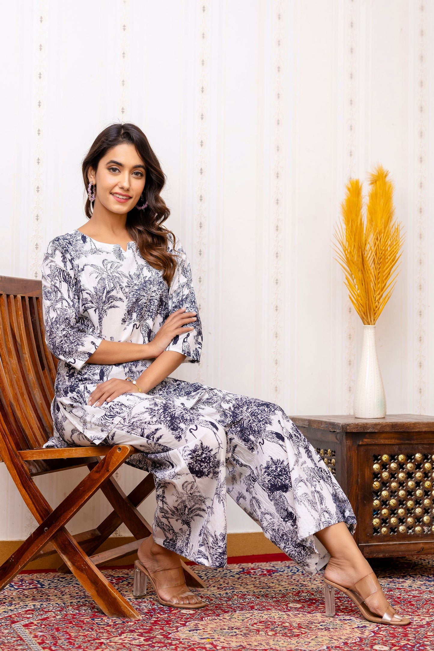 White Floral Rayon Co-ord set