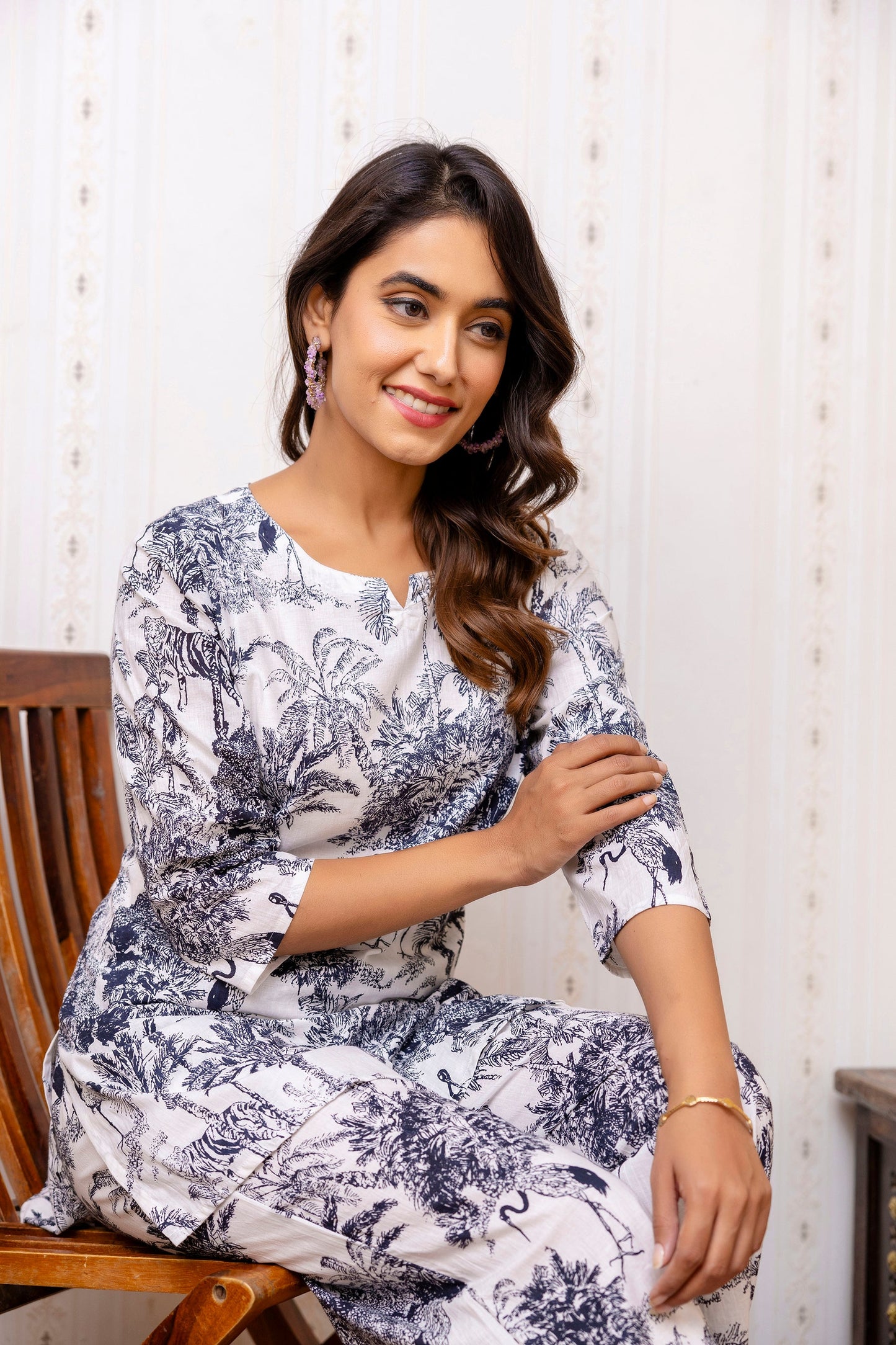 White Floral Rayon Co-ord set