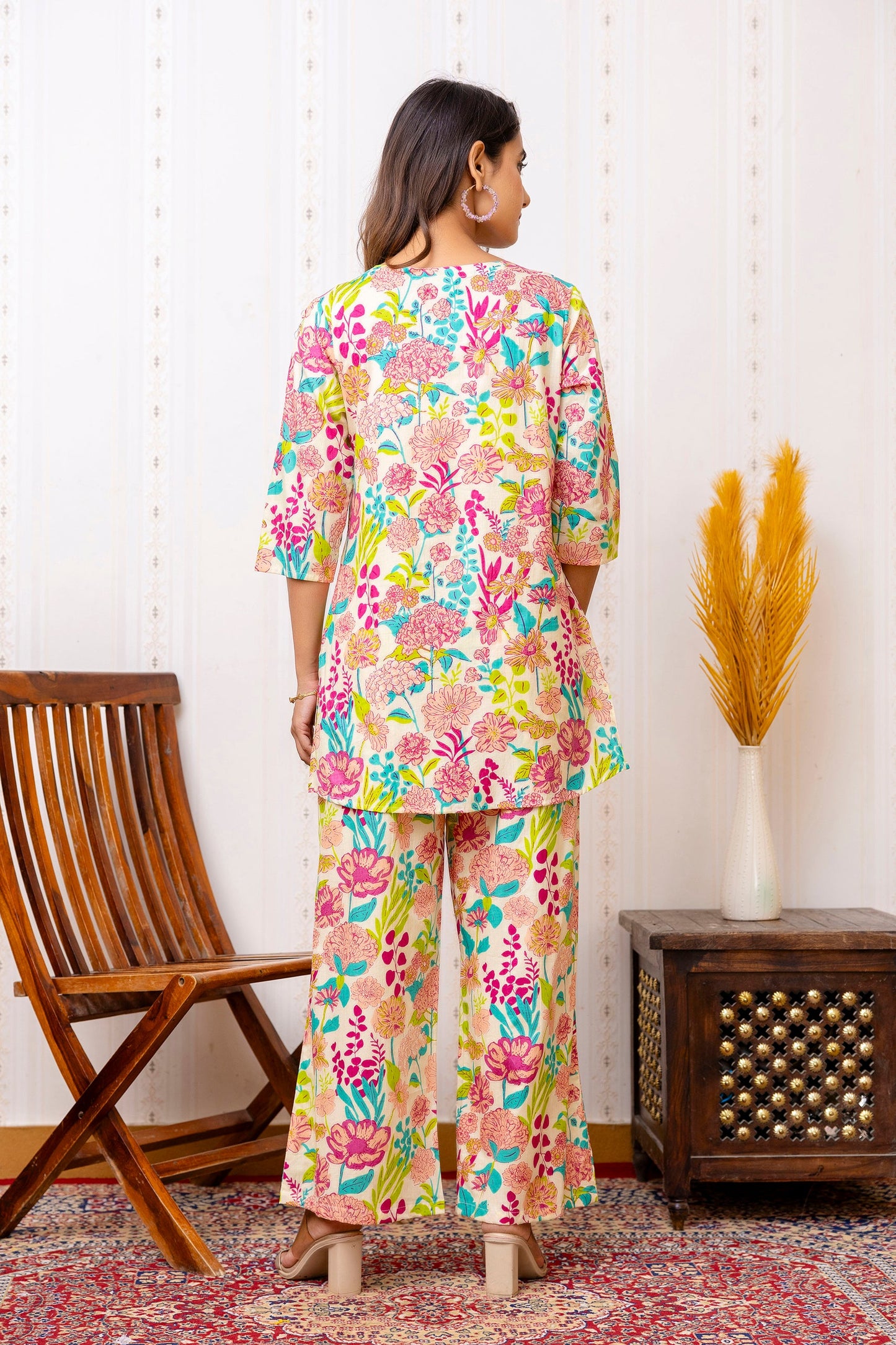Off-white Floral Rayon Co-ord set