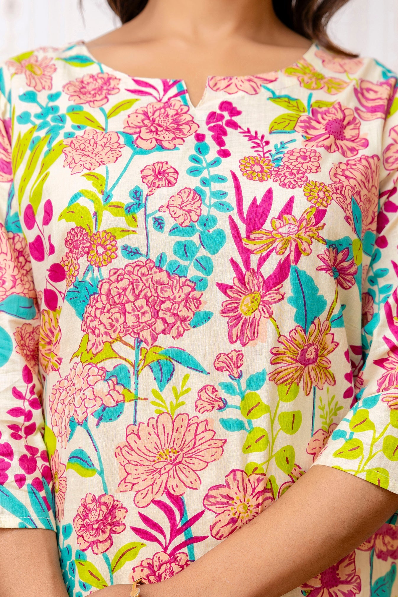 Off-white Floral Rayon Co-ord set