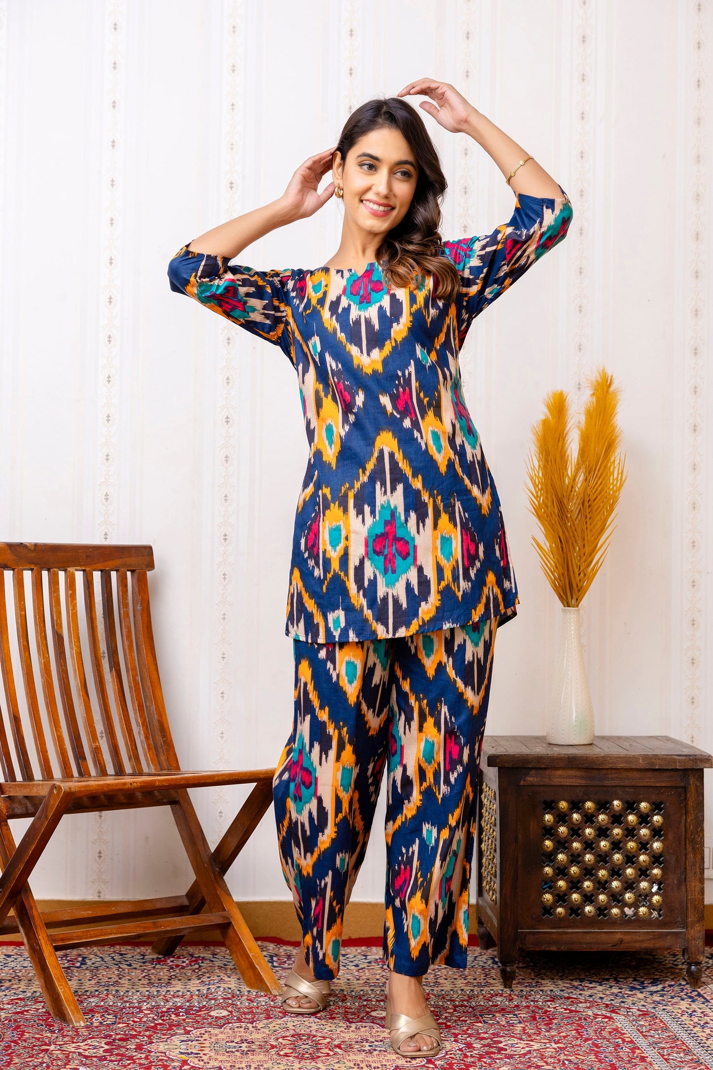 Blue Haze Abstract Rayon Co-ord Set
