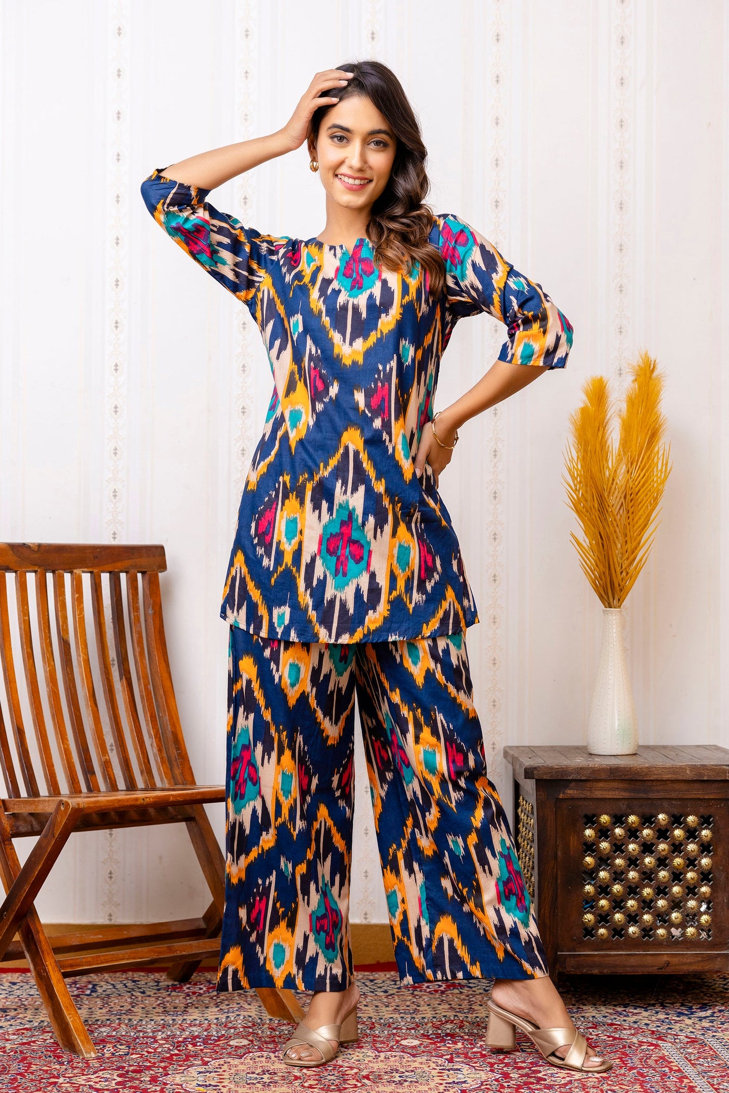 Blue Haze Abstract Rayon Co-ord Set