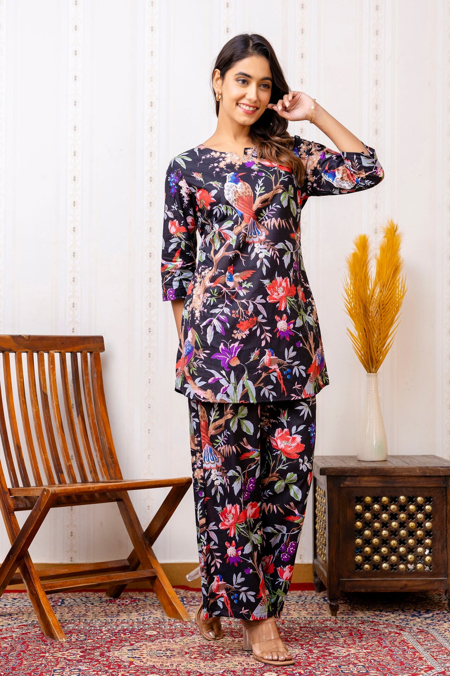 Elegant Black Rayon Co-ord set