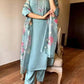Embroidered Rayon Slub Suit Set with Organza Dupatta