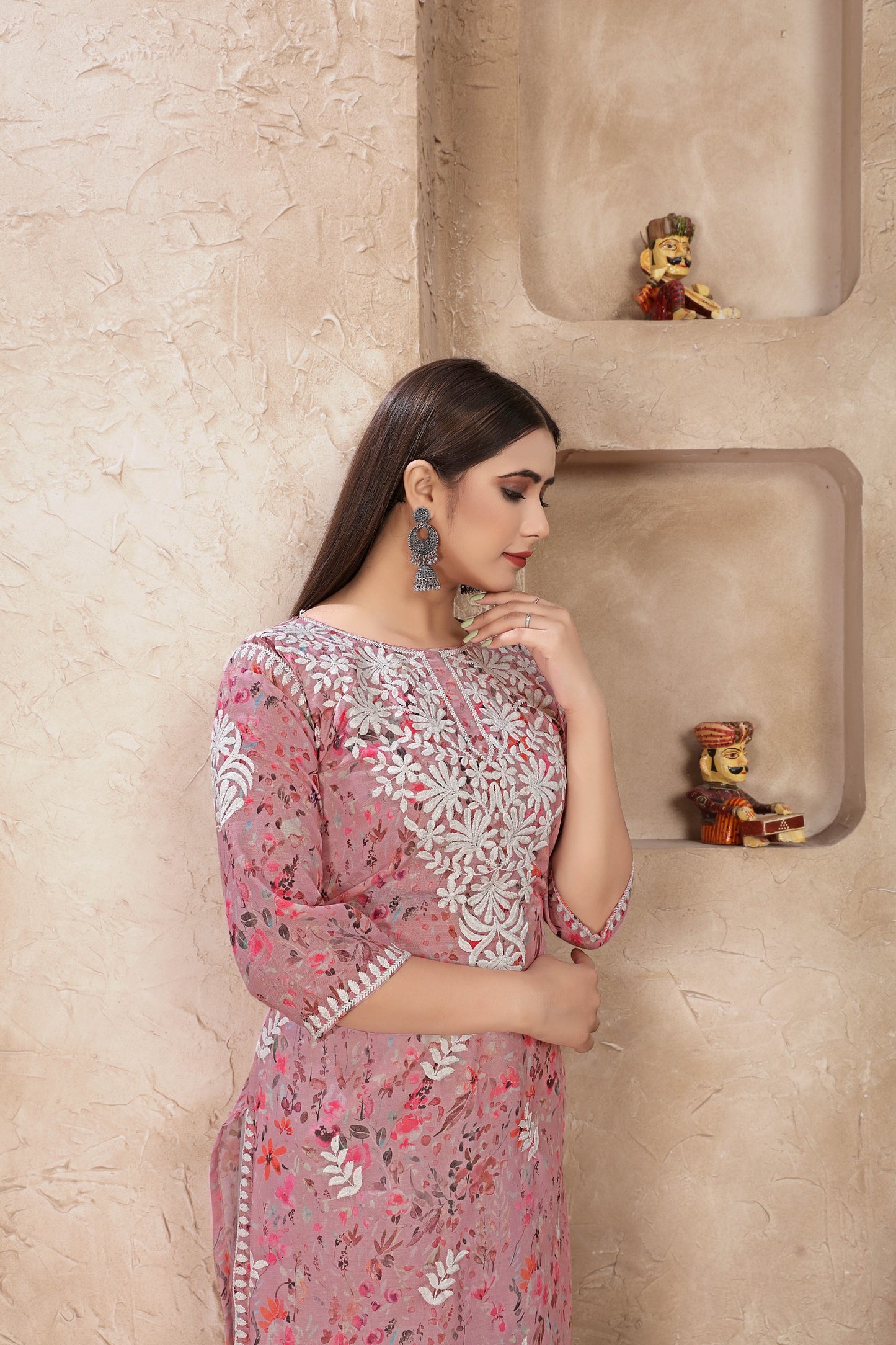 Classic Styles Pink Chikankari Kurti with Pant