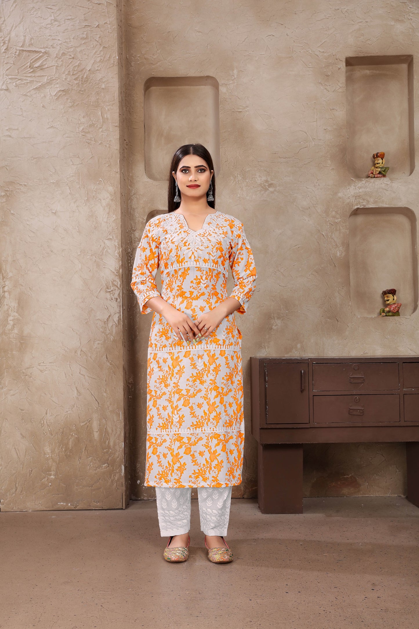 Classic Styles Beige Chikankari Kurti with Pant