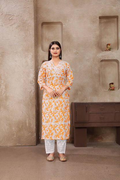 Classic Styles Beige Chikankari Kurti with Pant