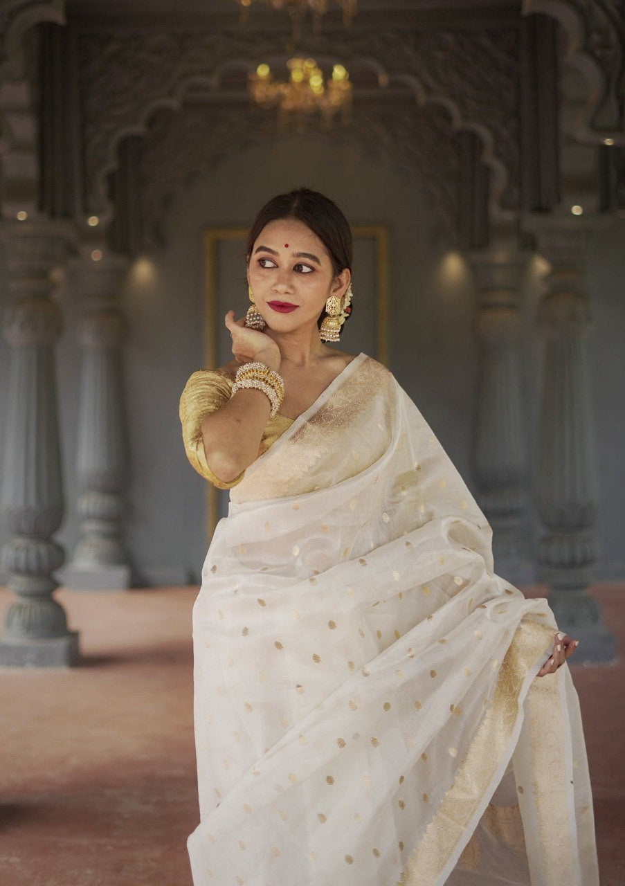 Lilaan Soft Slab Cotton Saree with Rich Weaving Blouse Elegant & Comfortable
