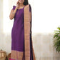 Graceful Violet Cotton Kurti with Golden Border – A Stunning Ethnic Look for Any Event