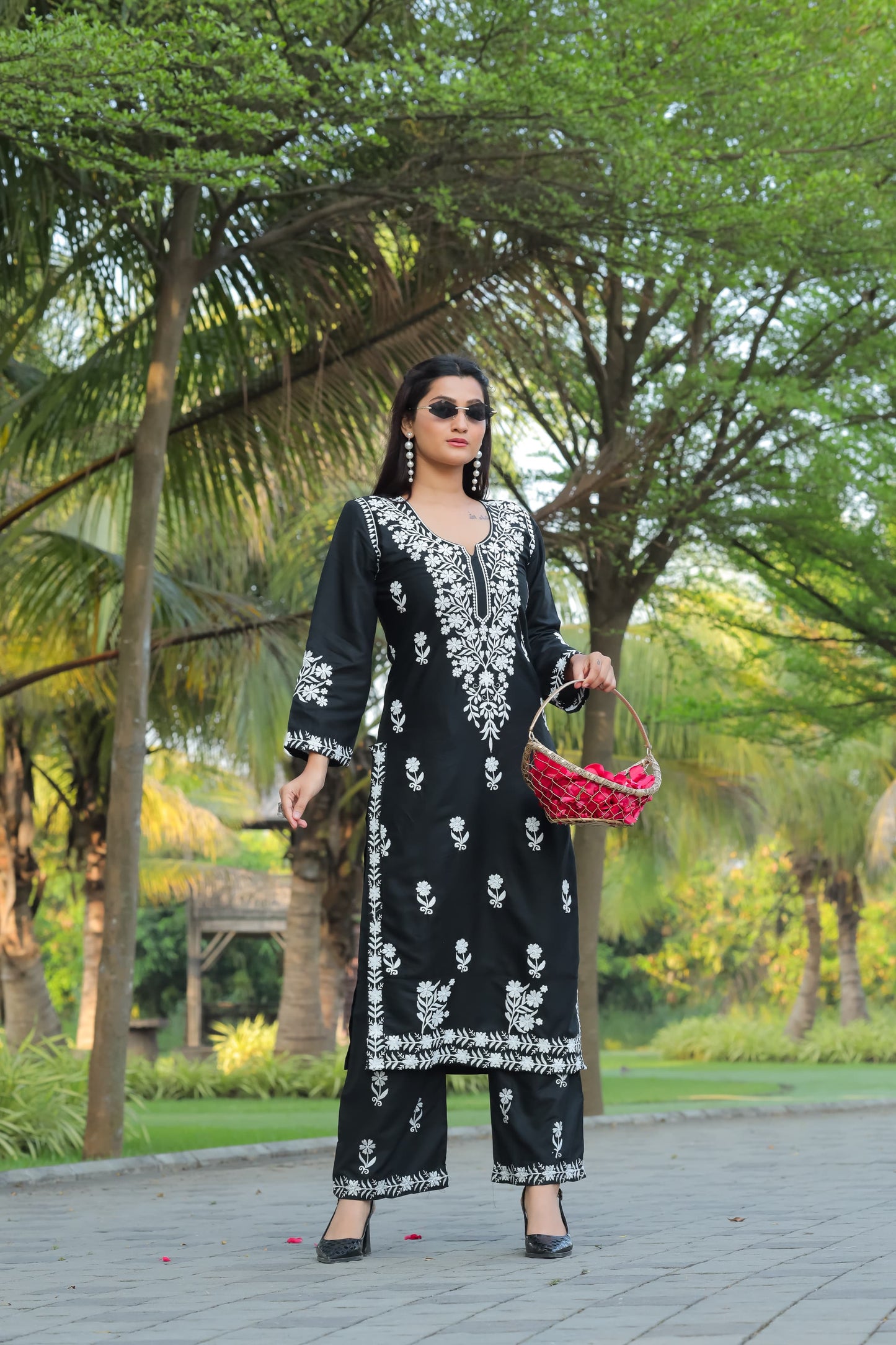 Comfortable Black Chikankari Kurti with Pant for Women