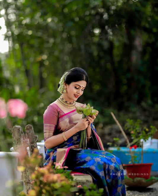 Traditional Soft Lichi Silk Saree with Exclusive Contrast Blouse