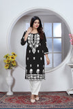 Chikankari Style Black Embroidered Heavy Rayon Cotton Kurti & Pant Set