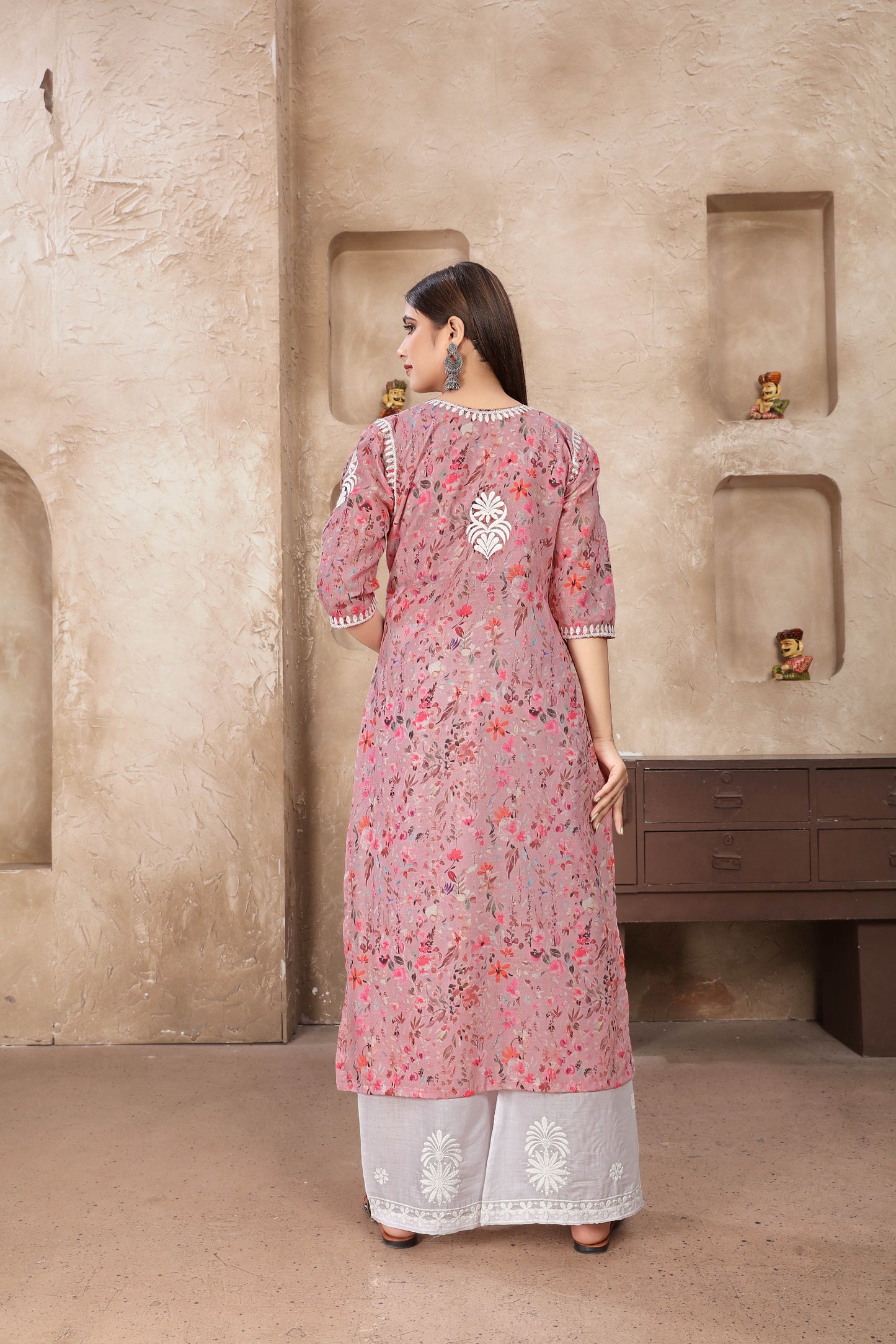 Classic Styles Pink Chikankari Kurti with Pant