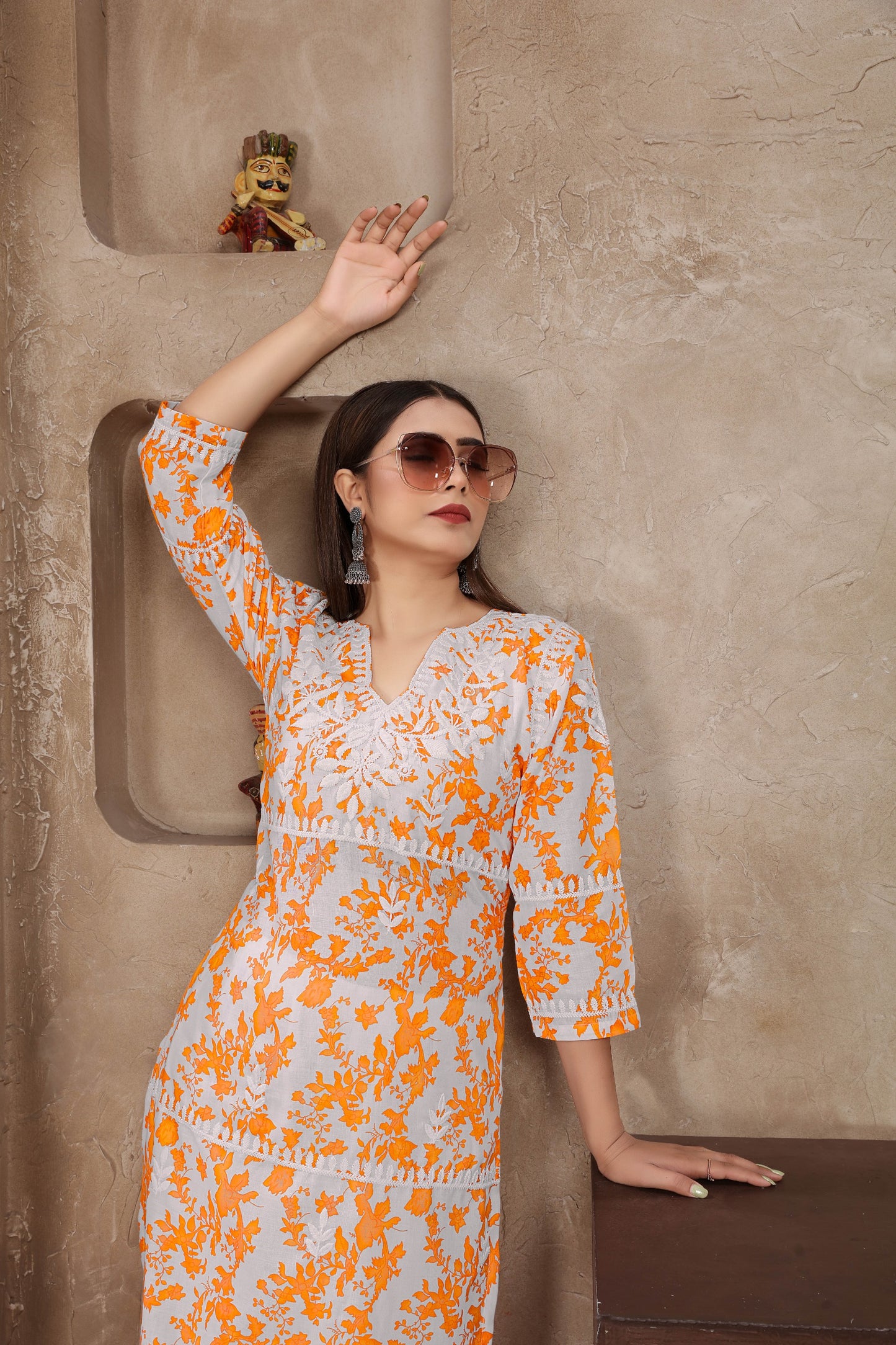 Classic Styles Beige Chikankari Kurti with Pant