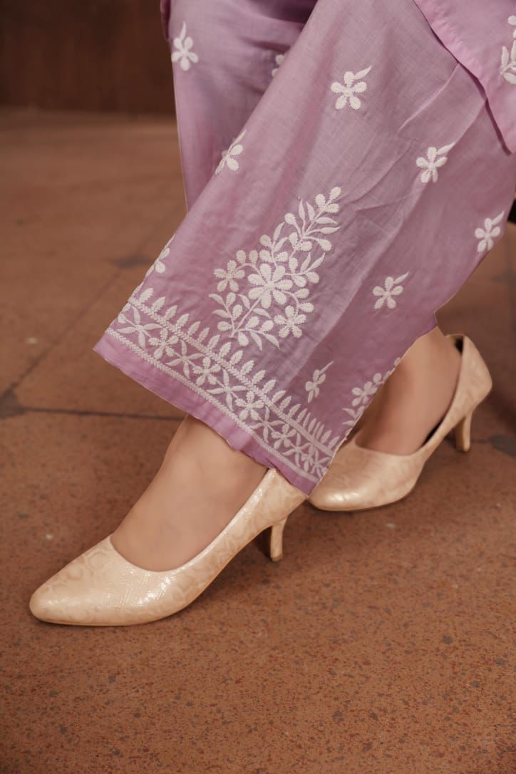 Beautiful Purple Chikankari Cotton Kurti with pant