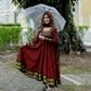 Elegant Maroon Antalkali Suit with Jacquard Silk & Net Dupatta