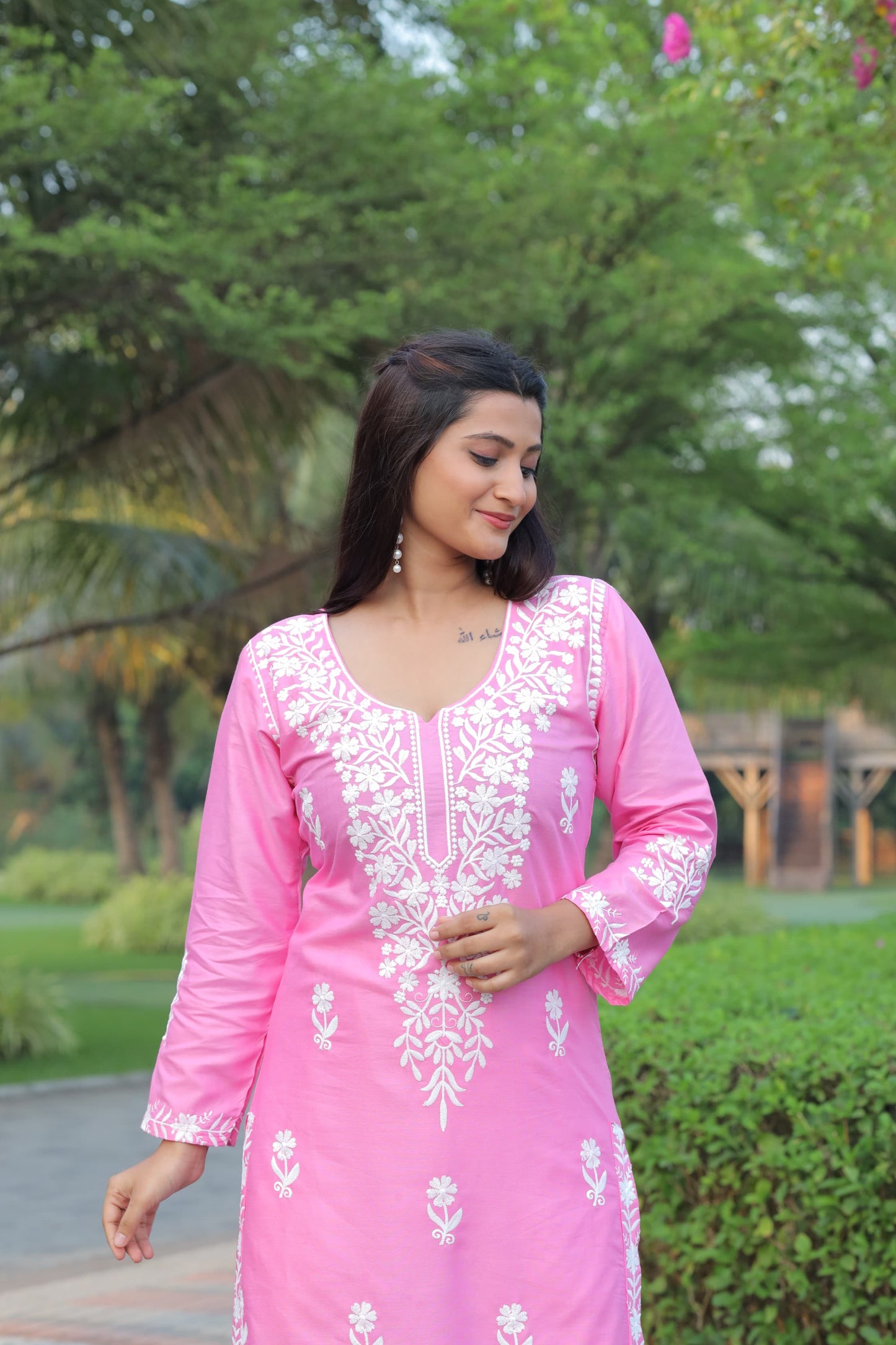 Comfortable Pink Chikankari Kurti with Pant for Women