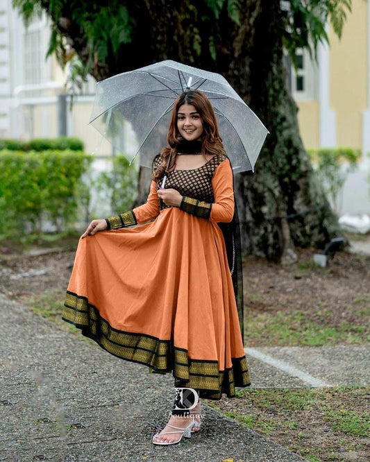 Elegant Peach Antalkali Suit with Jacquard Silk & Net Dupatta