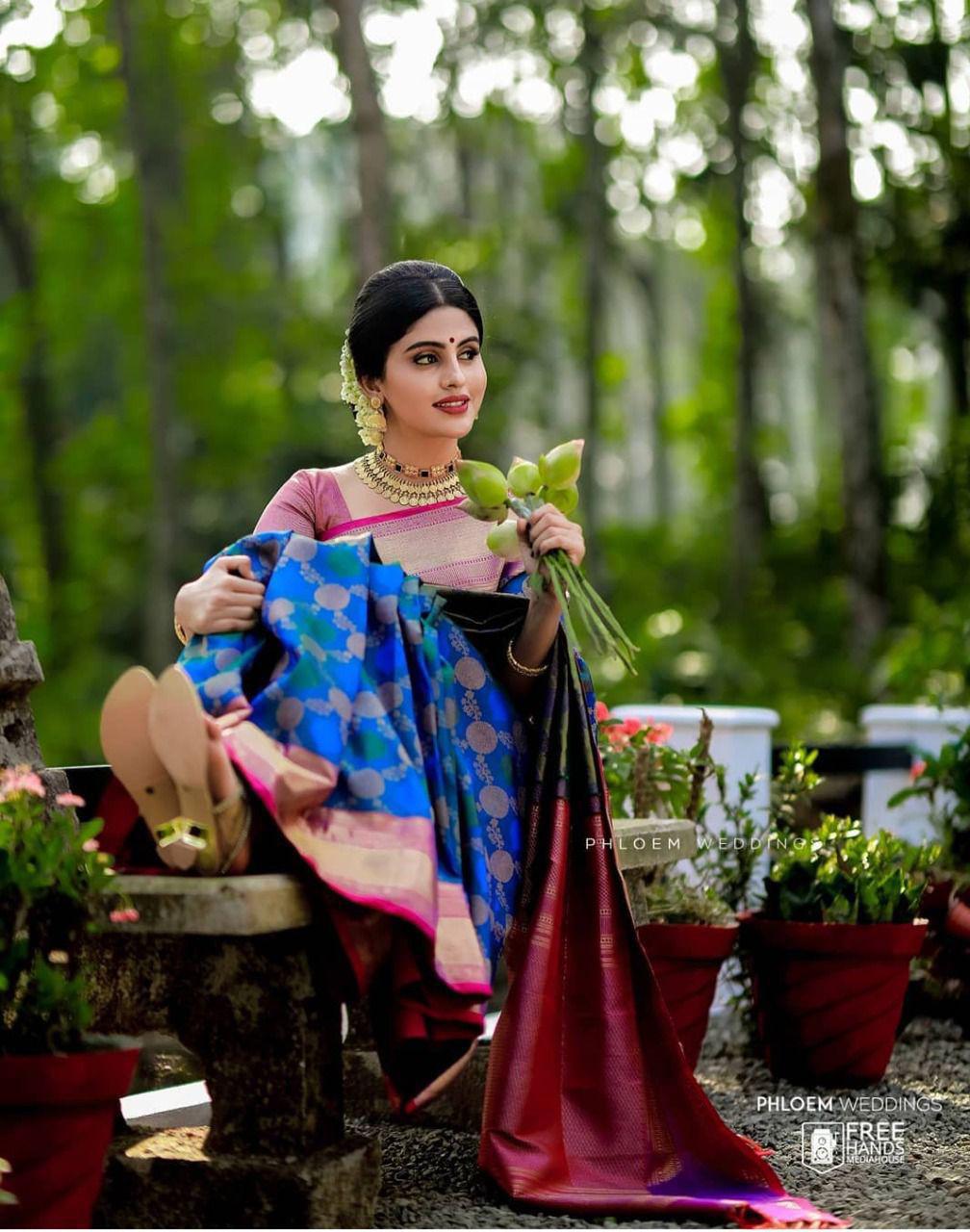 Traditional Soft Lichi Silk Saree with Exclusive Contrast Blouse