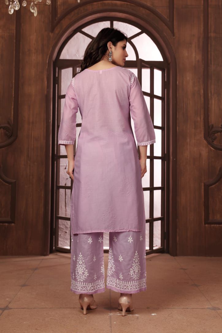 Beautiful Purple Chikankari Cotton Kurti with pant